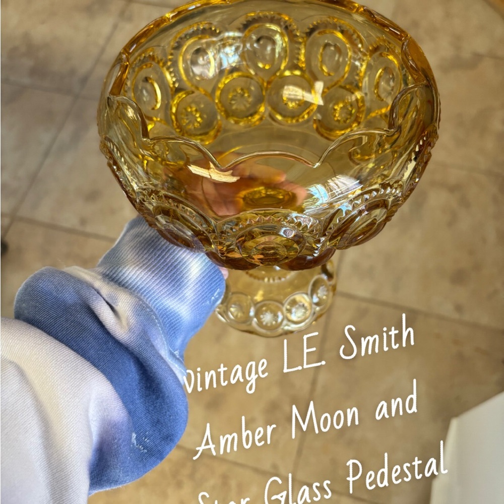 Amber Glass Pedestal Bowl